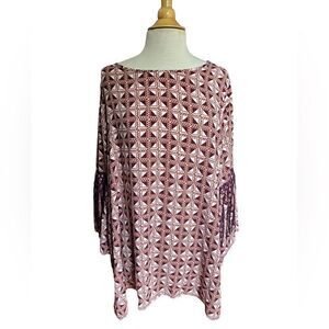 Ali Miles Size 1X Long Bell Flare Tasseled Sleeve Geo Geometric Blouse Tunic